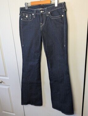 VINTAGE Y2K TRUE RELIGION FLARE Low Waist Women Jeans Size 30 Made In USA Blue